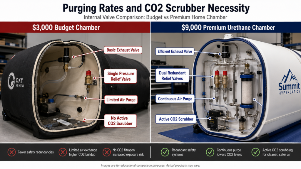 Insert a tear-down picture comparing the internal valves of a $3,000 budget chamber versus a $9,000 premium urethane chamber